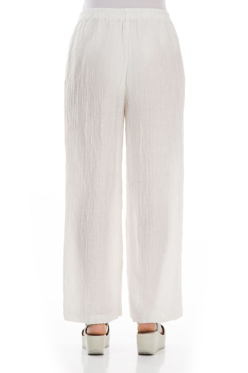 Straight Crinkled Off White Silk Trousers 2
