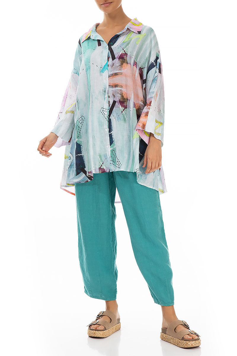 Loose Graffiti Gauze Linen Shirt 4