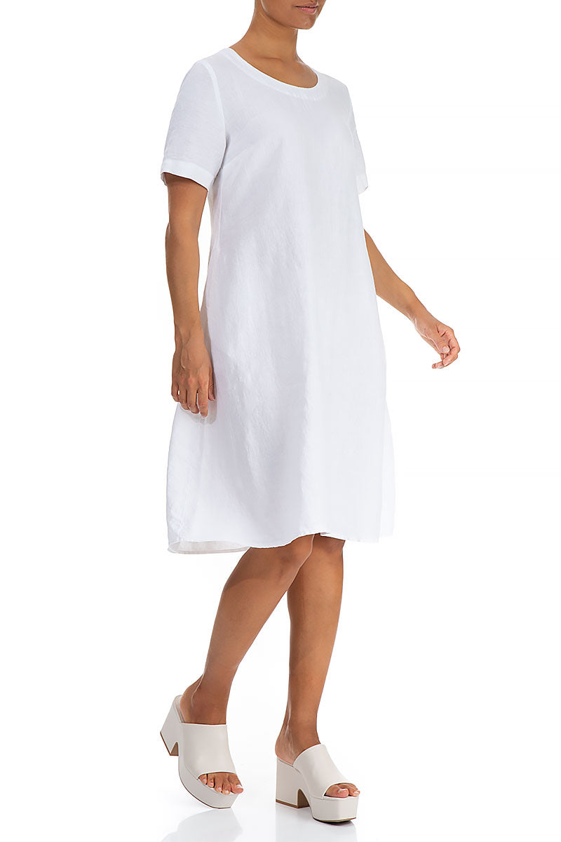 Flared Midi White Linen Dress 4