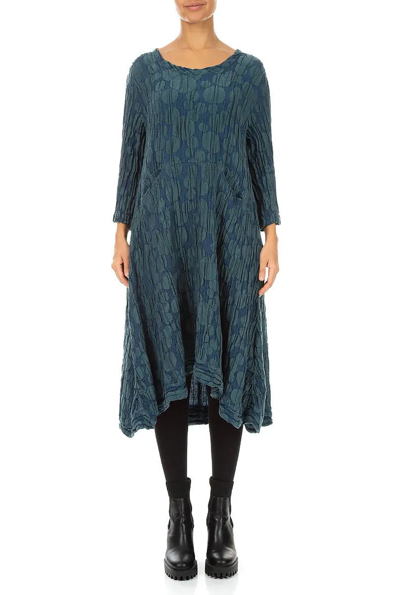 A-Line Deep Turquoise Circle Silk Linen Dress 1