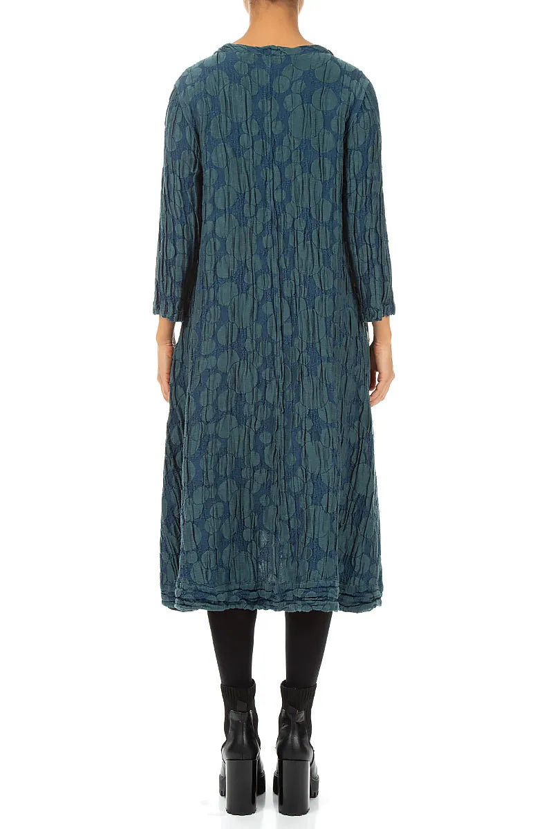 A-Line Deep Turquoise Circle Silk Linen Dress 2