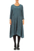 A-Line Deep Turquoise Crinkled Silk Linen Dress 1
