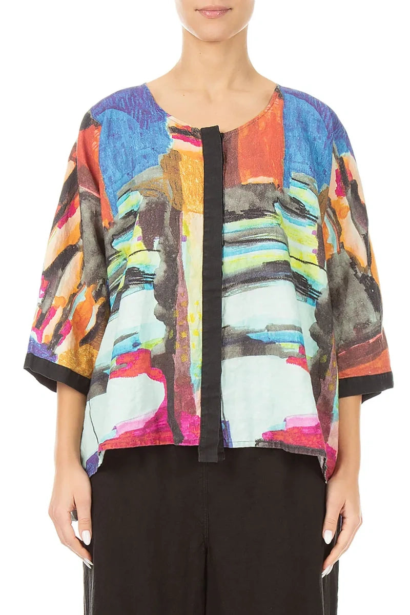 Abstract Centre Placket Linen Jacket 1