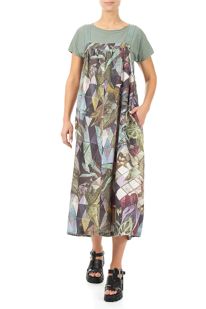 Flared Art Mosaic Linen Pinafore Dress 3