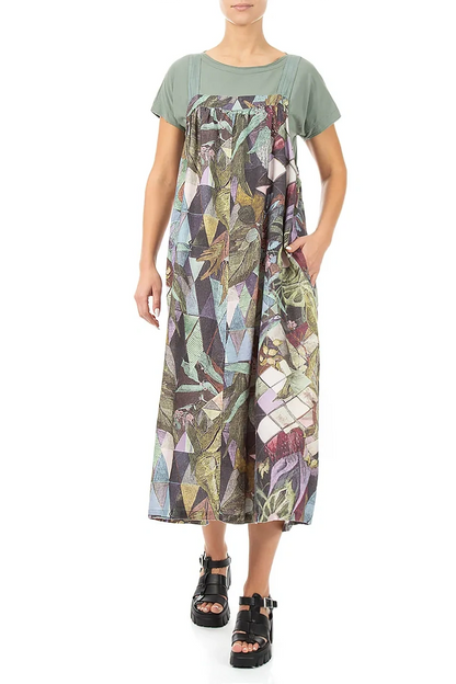 Flared Art Mosaic Linen Pinafore Dress 3