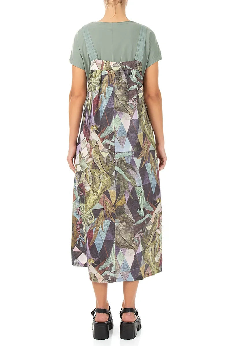 Flared Art Mosaic Linen Pinafore Dress 2