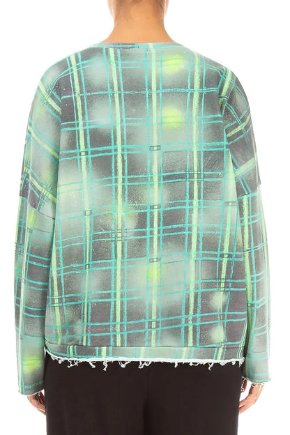 Asymmetric Emerald Grid French Terry Cotton Blouse