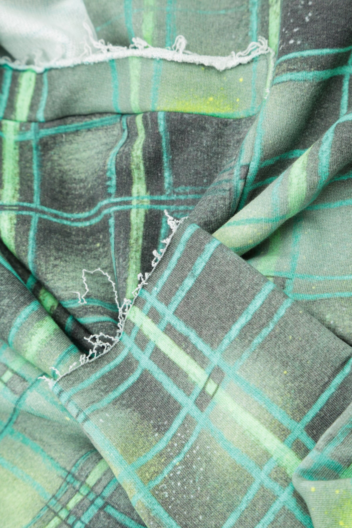 Asymmetric Emerald Grid French Terry Cotton Blouse
