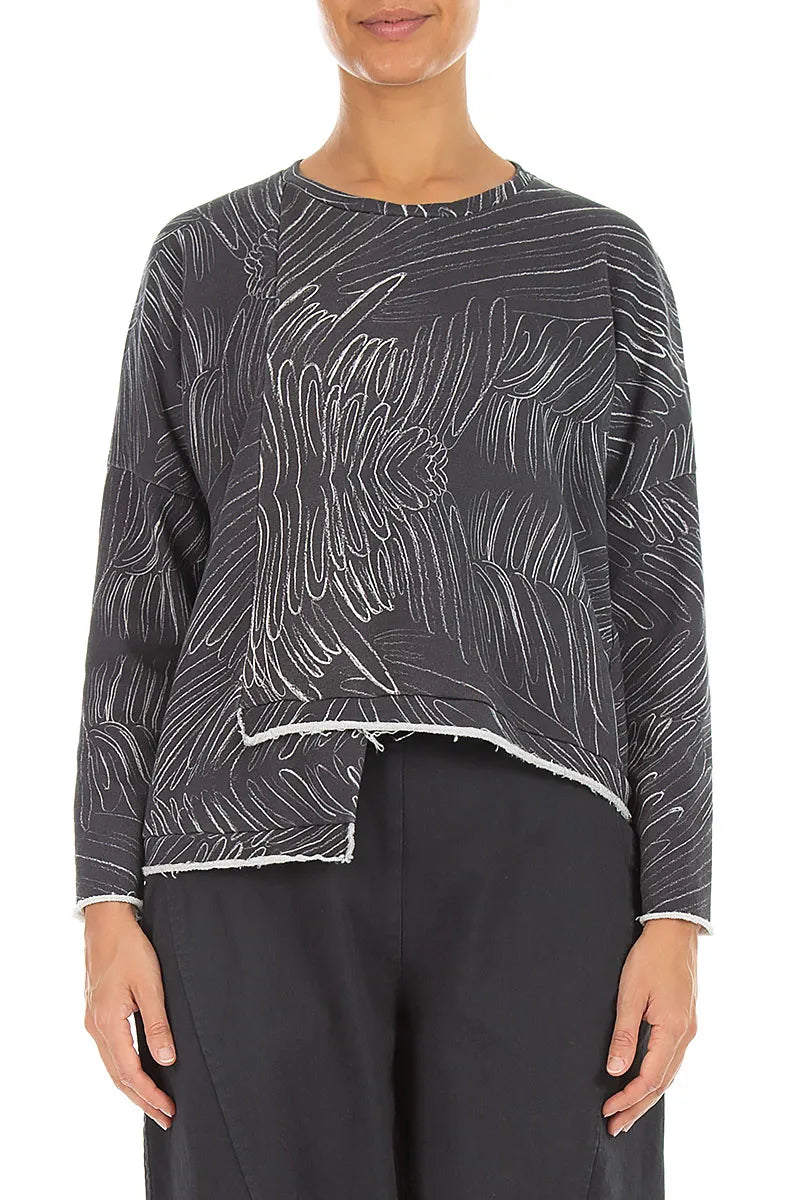 Asymmetric Feather Grey French Terry Cotton Blouse 1