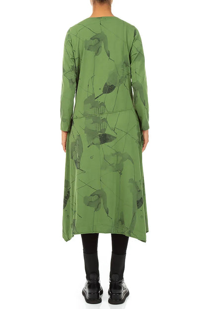 Asymmetric Flared Shamrock Green Mirage Cotton Dress 2