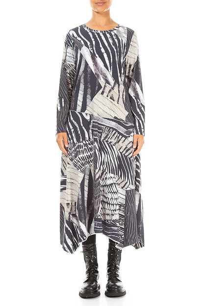 Asymmetric Flared Wild Ink Cotton Dress 1