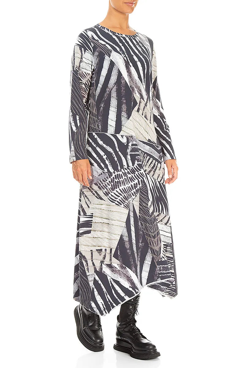 Asymmetric Flared Wild Ink Cotton Dress 4