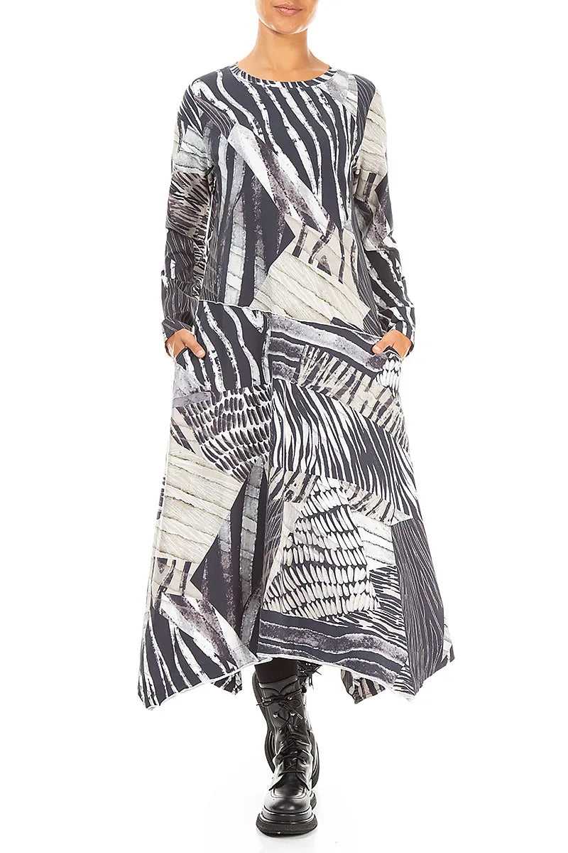 Asymmetric Flared Wild Ink Cotton Dress 3