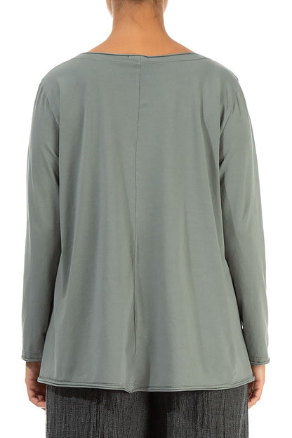 Asymmetric Hem Sage Cotton Blouse 2