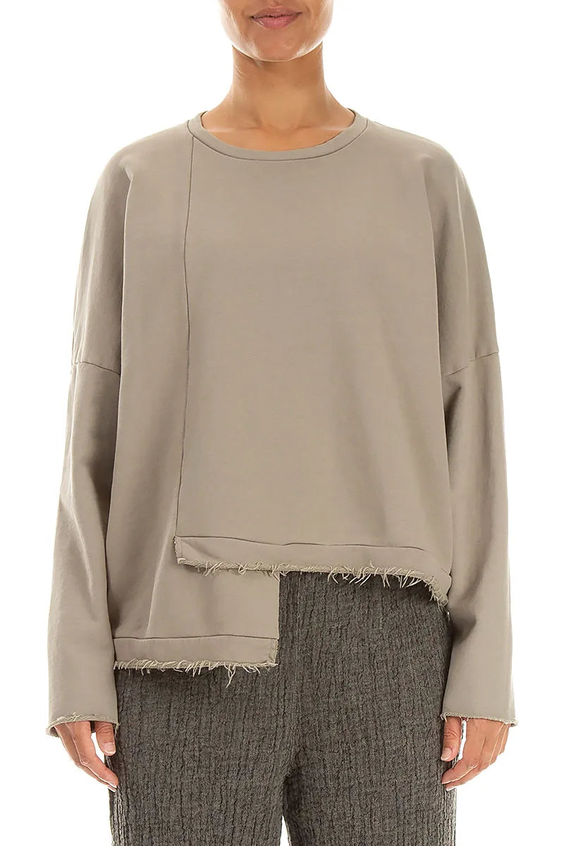 Asymmetric Olive French Terry Cotton Blouse 1