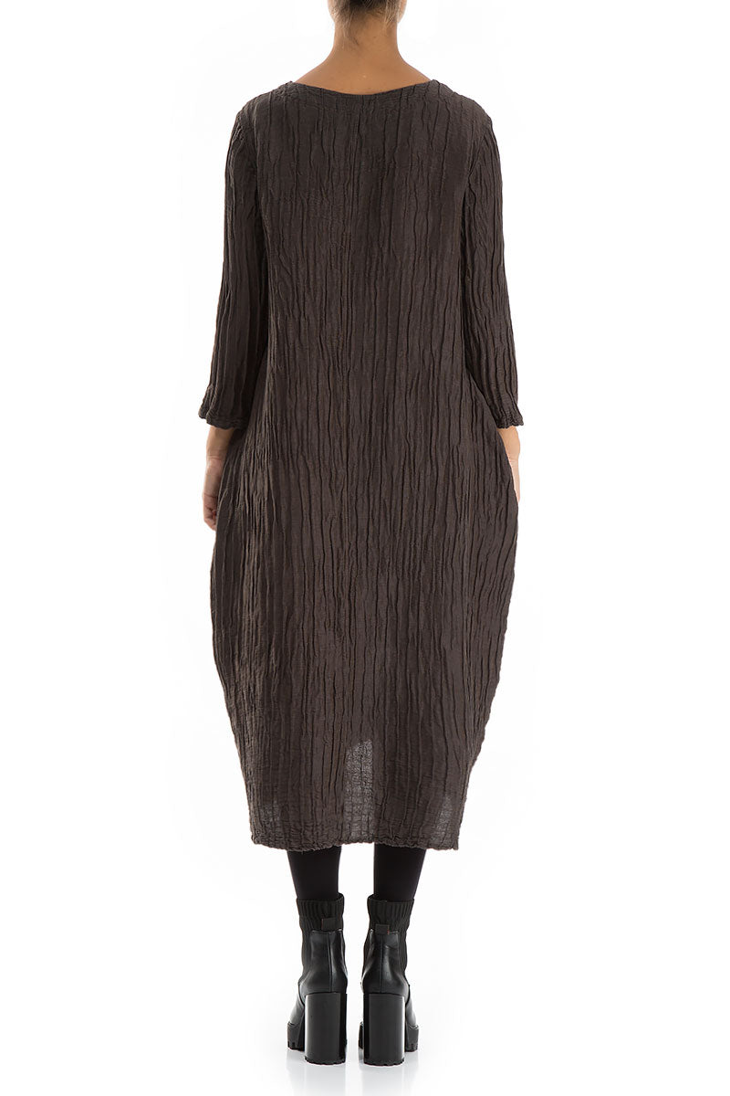 Asymmetrical Crinkled Ash Silk Linen Dress 2