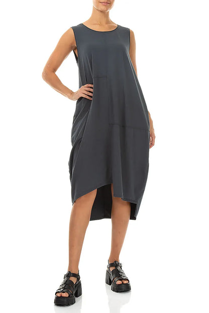 Asymmetrical Graphite Cotton Dress 4