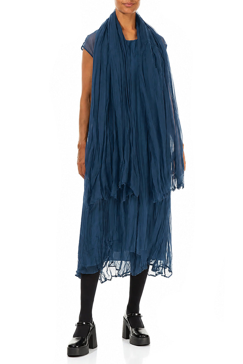 Azure Crumpled Silk Chiffon Scarf 2