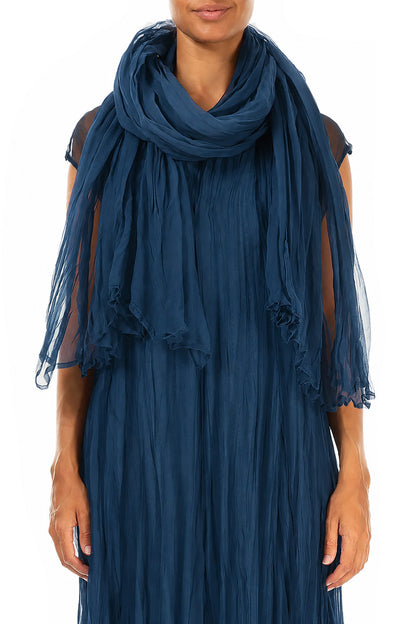 Azure Crumpled Silk Chiffon Scarf 1