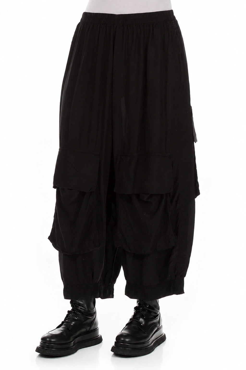 Baggy Pockets Black Silk Bamboo Trousers 3