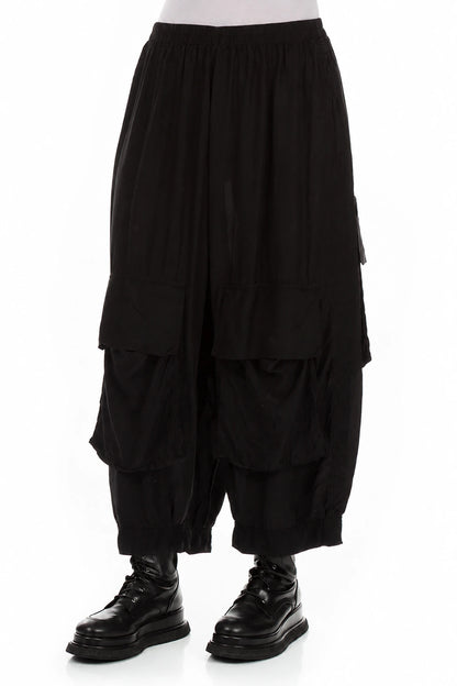 Baggy Pockets Black Silk Bamboo Trousers 3