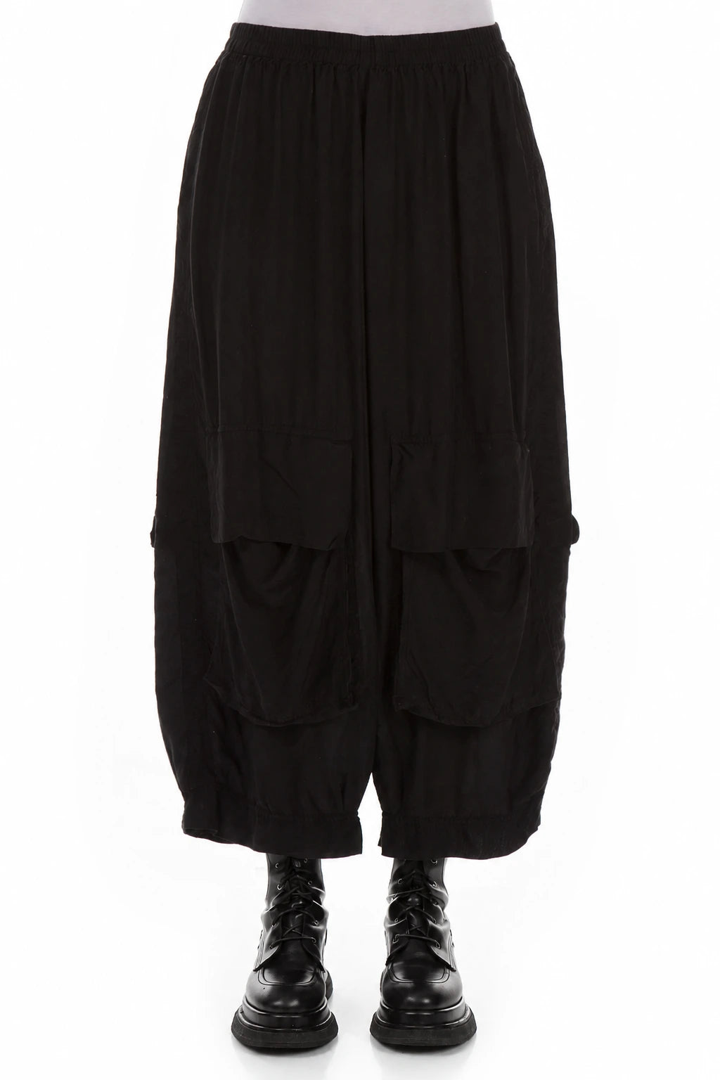Baggy Pockets Black Silk Bamboo Trousers 1