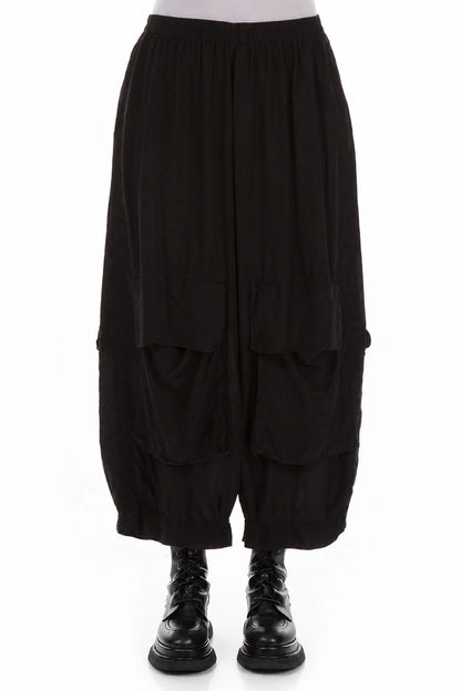 Baggy Pockets Black Silk Bamboo Trousers 1