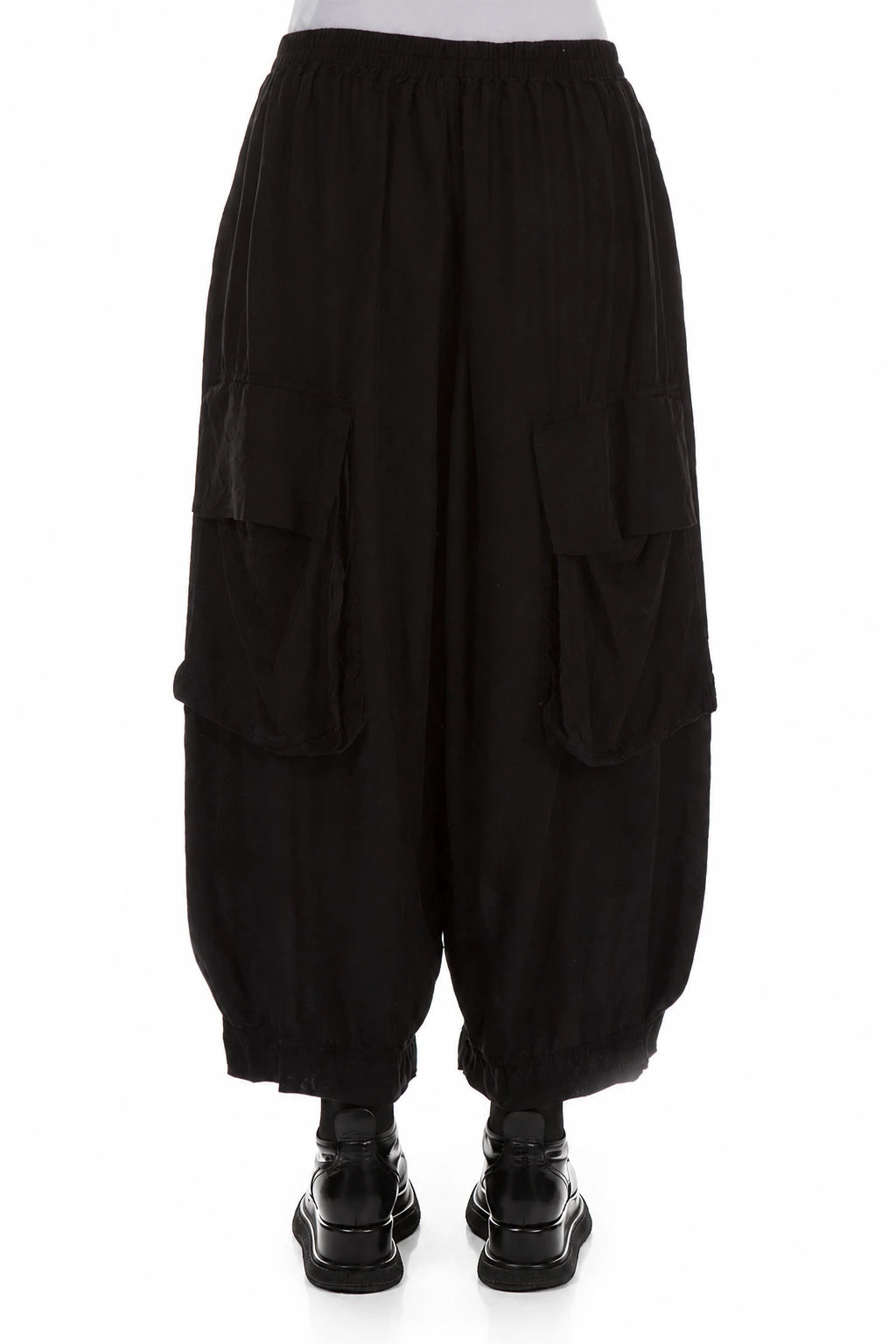 Baggy Pockets Black Silk Bamboo Trousers 2