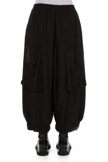 Baggy Pockets Black Silk Bamboo Trousers 2