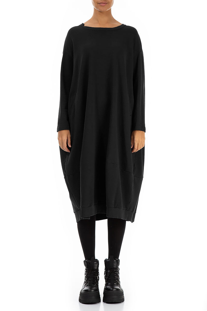 Balloon Black French Terry Cotton Dress 1