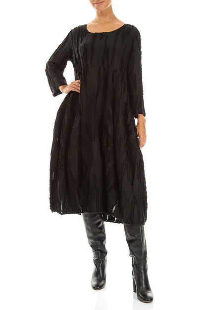 Balloon Black Fray Weave Dress 4