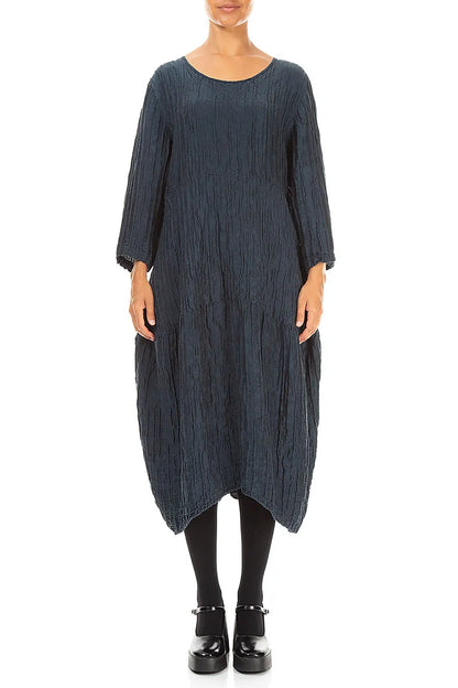 Balloon Crinkled Charcoal Silk Linen Dress 1