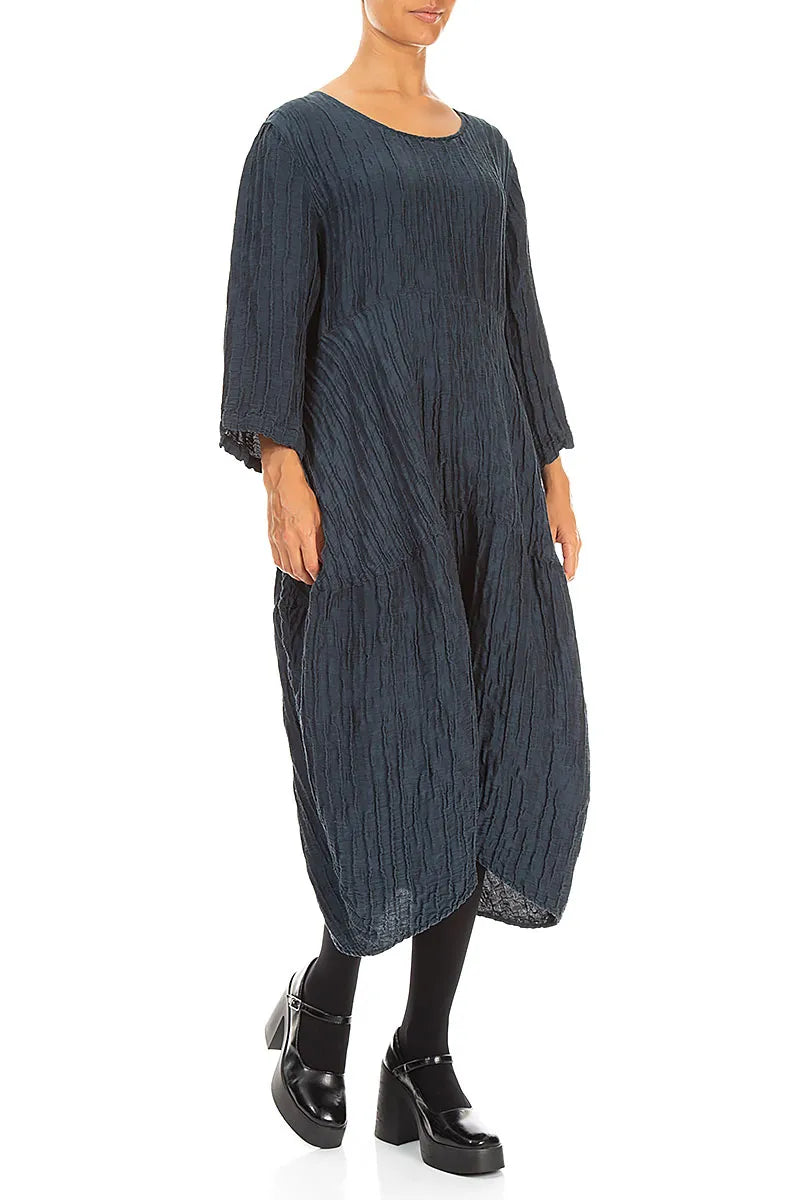 Balloon Crinkled Charcoal Silk Linen Dress 3