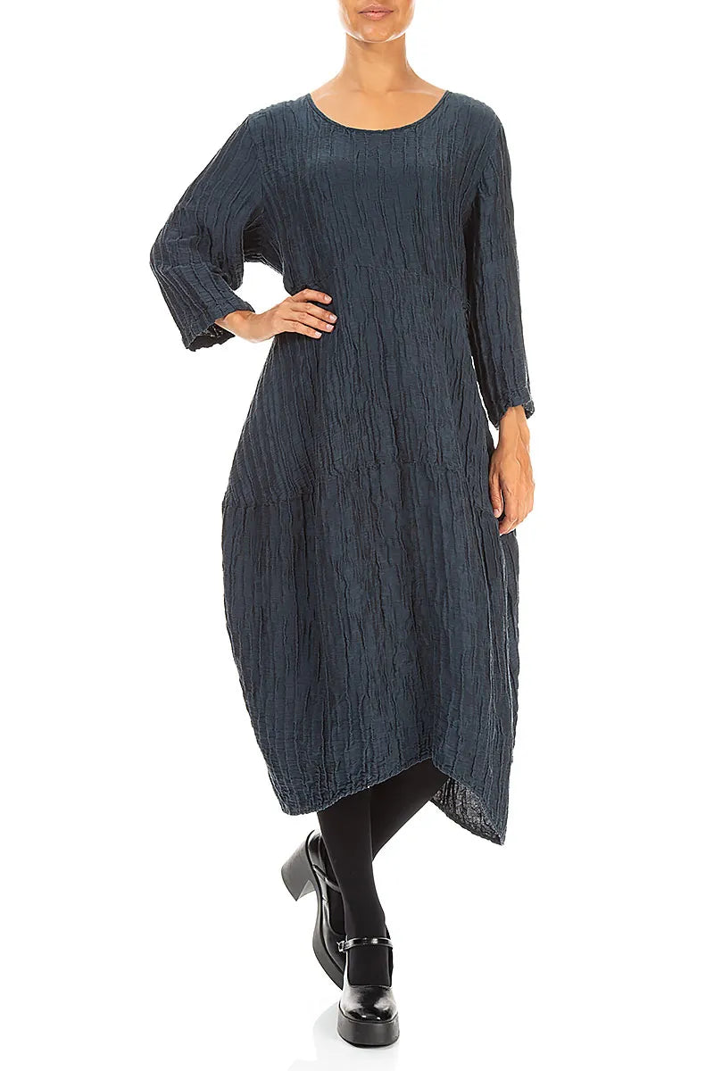 Balloon Crinkled Charcoal Silk Linen Dress 4