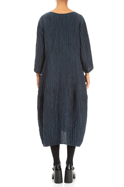 Balloon Crinkled Charcoal Silk Linen Dress 2