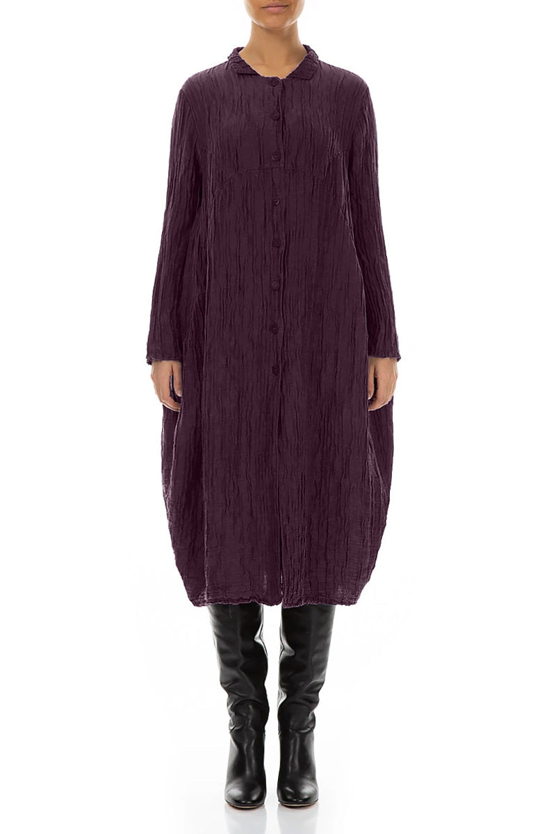Balloon Crinkled Deep Plum Silk Linen Jacket