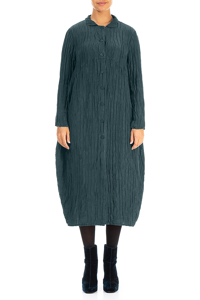 Balloon Crinkled Deep Turquoise Silk Linen Jacket 1