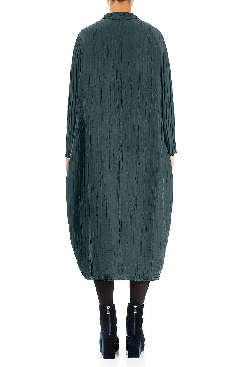 Balloon Crinkled Deep Turquoise Silk Linen Jacket 2