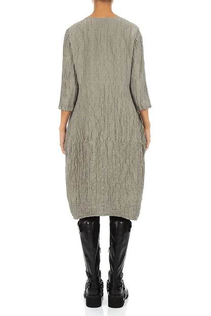 Balloon Crinkled Olive Grey Silk Linen Dress 2