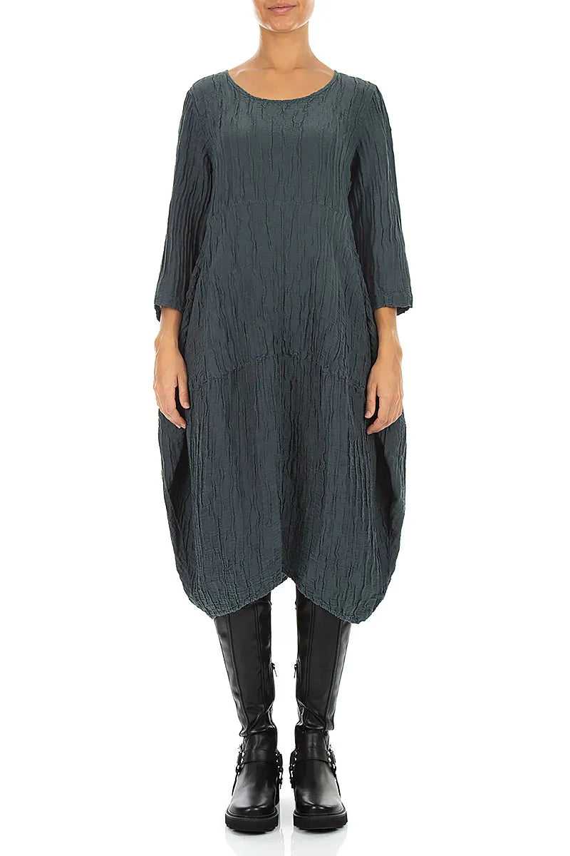Balloon Crinkled Slate Silk Linen Dress 1