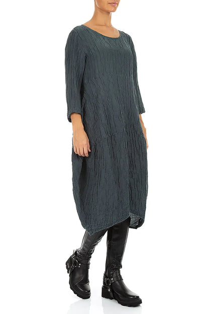 Balloon Crinkled Slate Silk Linen Dress 3