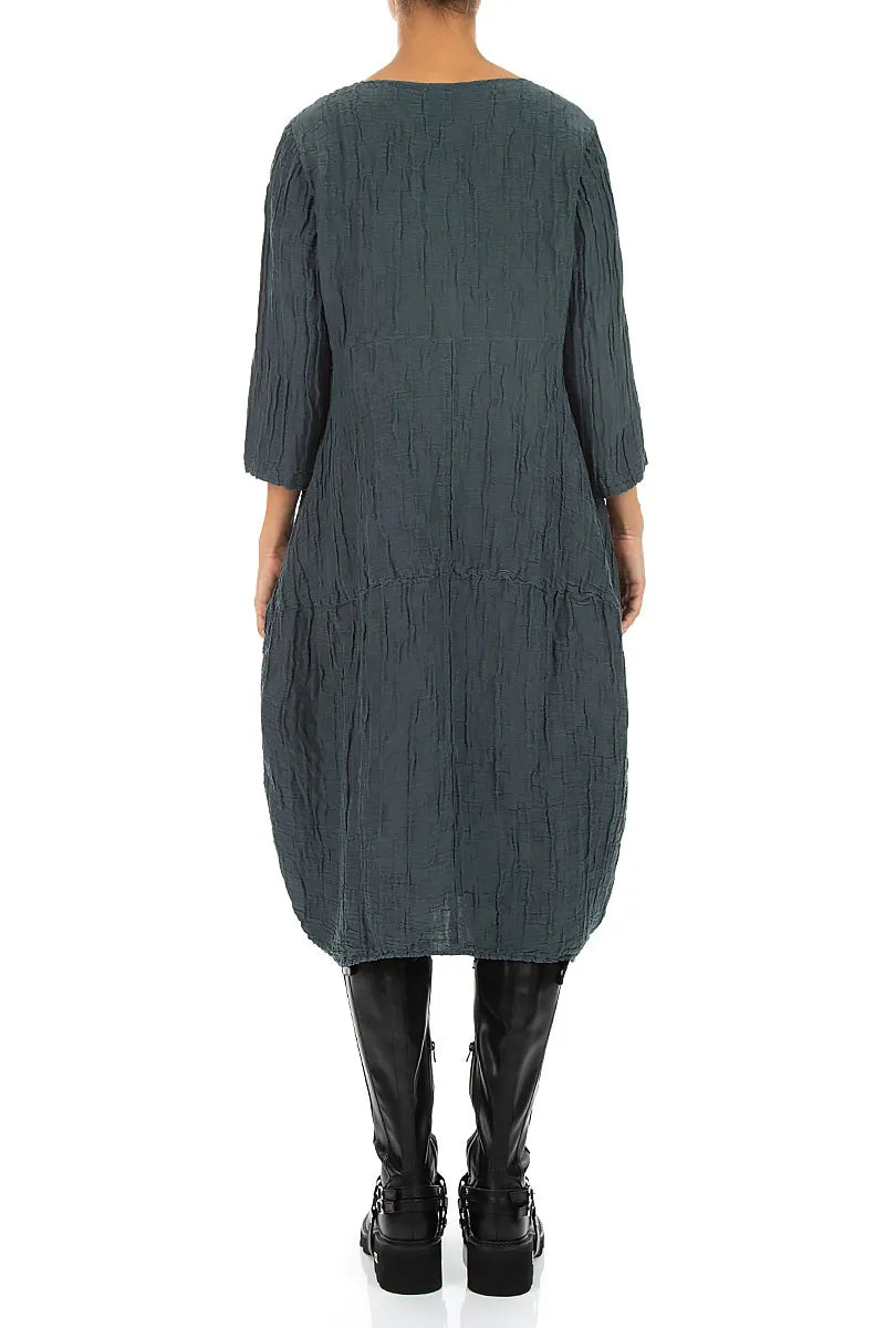 Balloon Crinkled Slate Silk Linen Dress 2