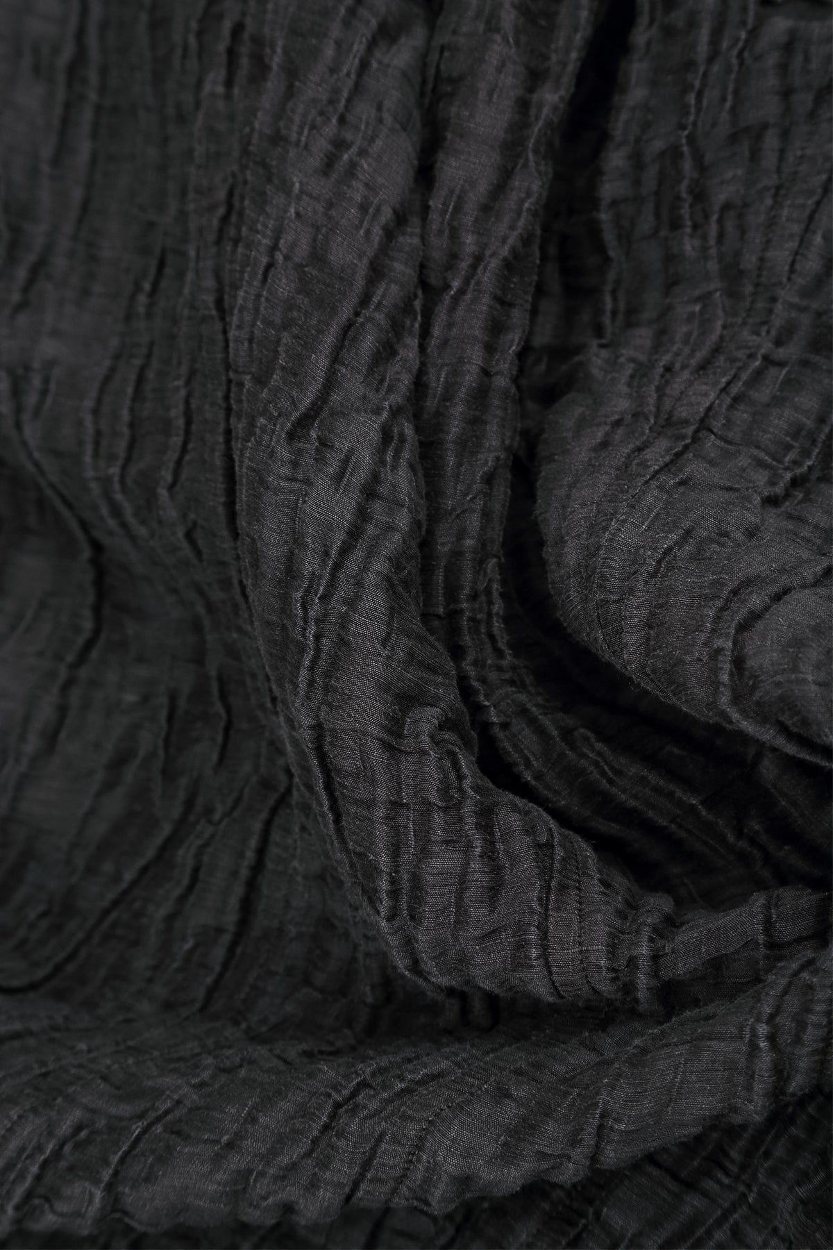 Balloon Cropped Sleeves Crinkled Charcoal Silk Linen Dress 5