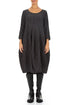 Balloon Cropped Sleeves Crinkled Charcoal Silk Linen Dress 1