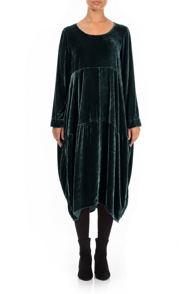 Balloon Deep Turquoise Silk Velvet Dress 1