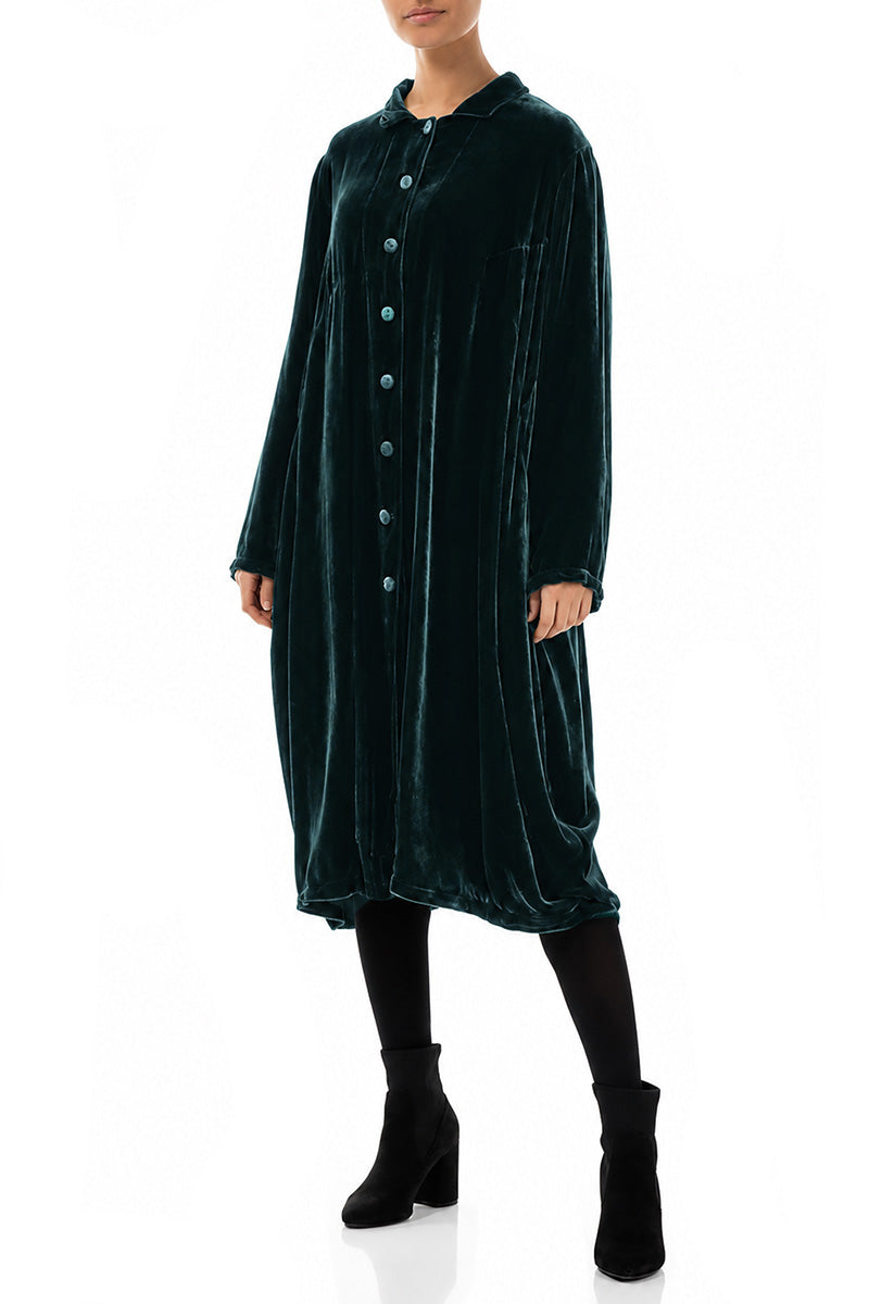 Ballonjacke aus Samt und Seide in Dunkeltürkis