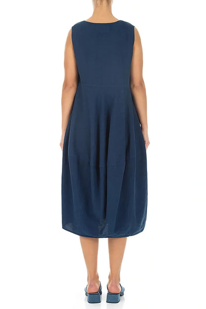 Sleeveless Balloon Navy Linen Dress 2