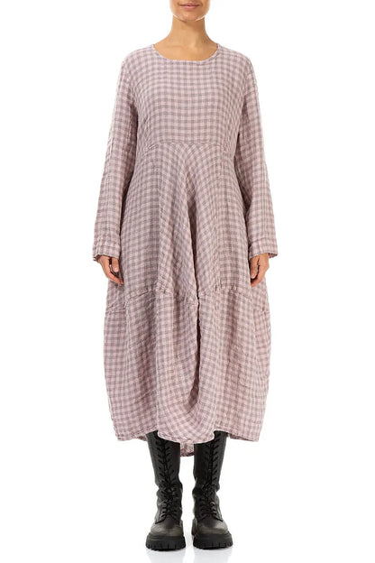 Balloon Pink Check Linen Dress 1