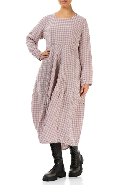 Balloon Pink Check Linen Dress 4