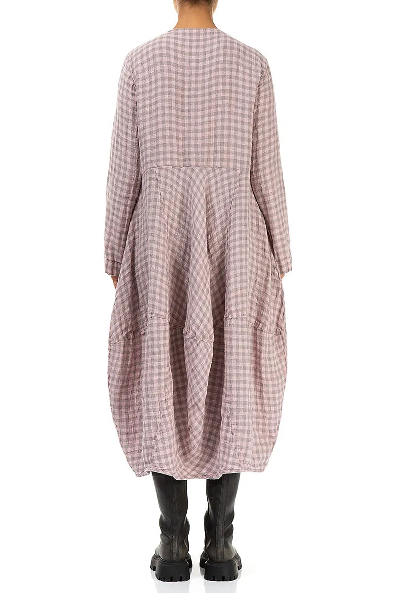 Balloon Pink Check Linen Dress 2